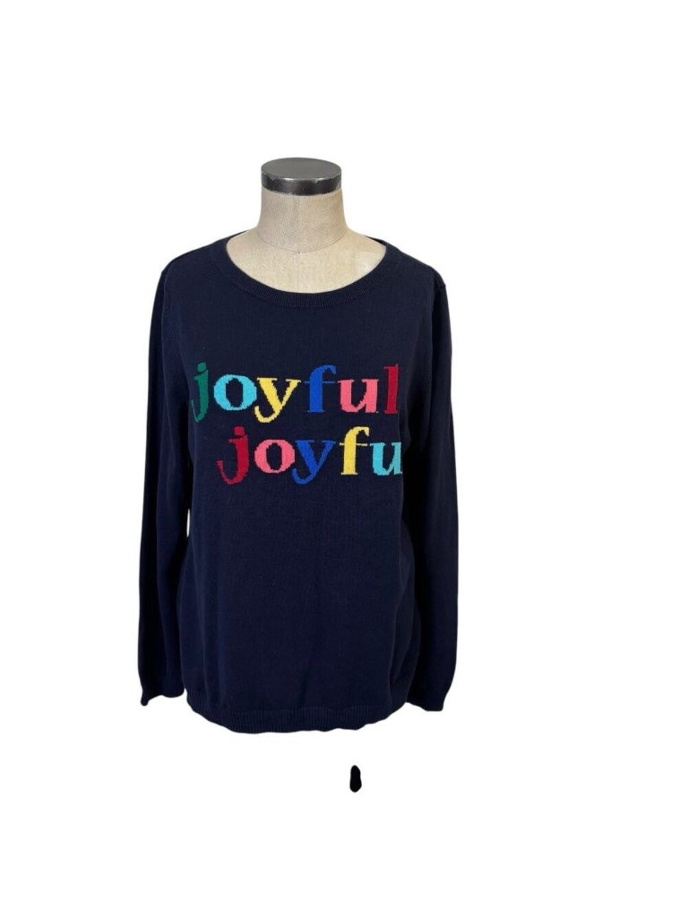 Talbots Joyful Joyful Crewneck Sweater Large Navy Blue Holiday Spellout